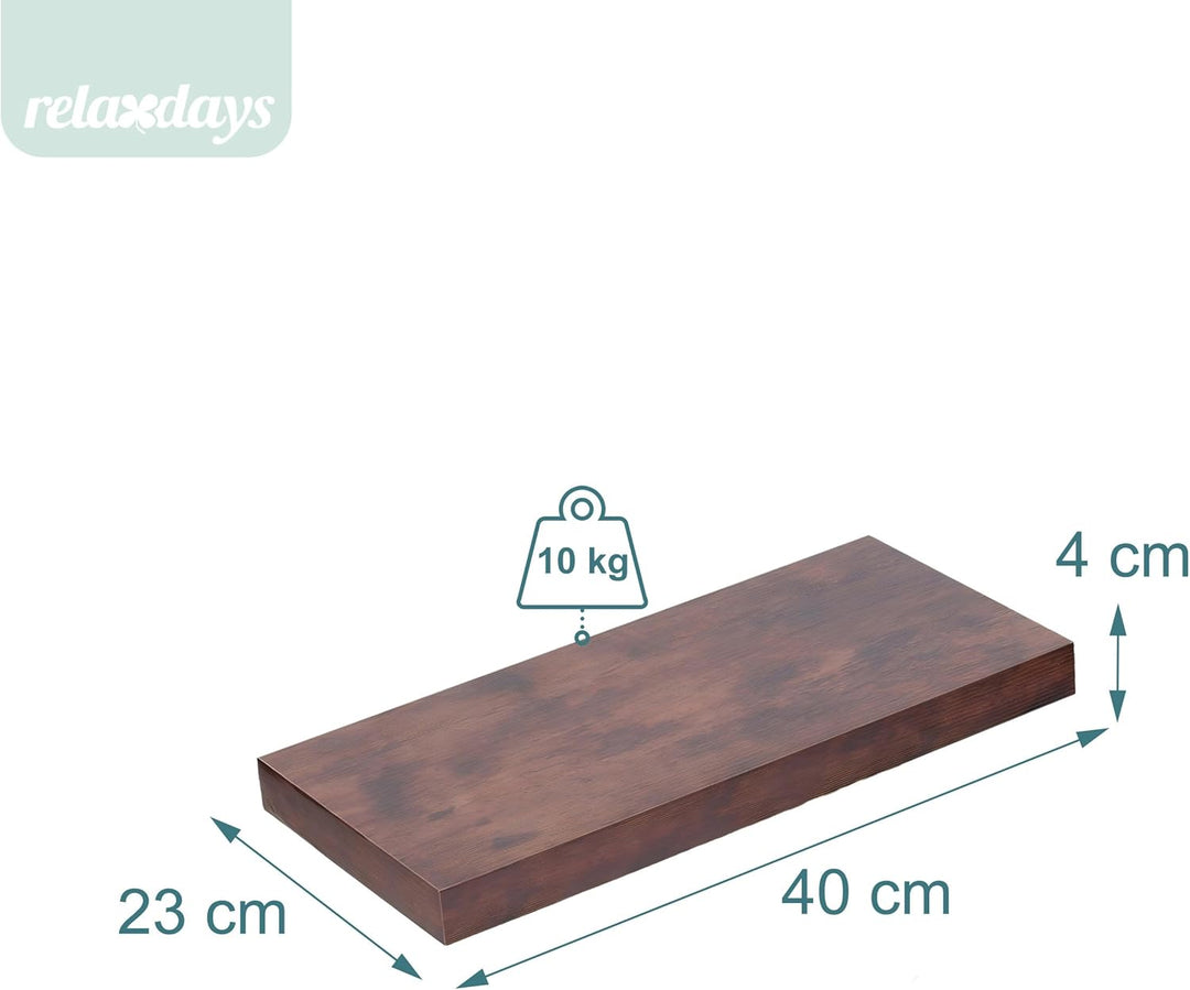 Relaxdays Wandregal, 3er Set, HBT: 4 x 40 x 23 cm, Holzoptik, Metall, Wandbretter Wohnzimmer, Flur,