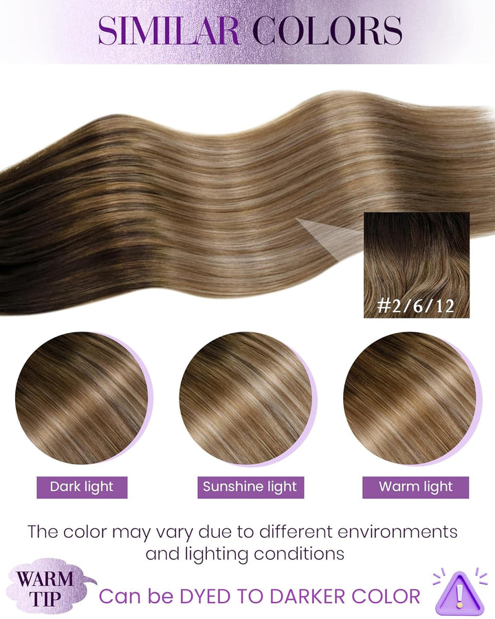 LaaVoo Balayage Echthaar Nanoring Extensions Dunkelstes Braun mit Mittel Braun und Aschblond 35 cm C