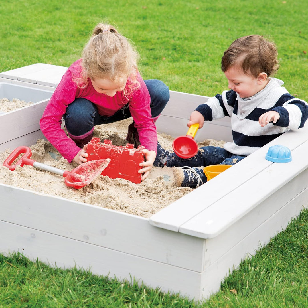 roba Sandkasten Outdoor + mit Spielwannen, Holzsandkasten aus wetterfestem Massivholz, grau lasiert,