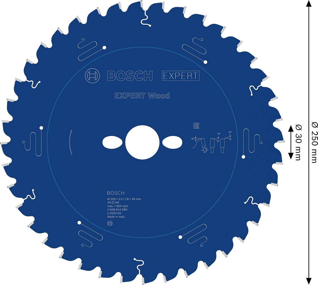 Bosch Professional 1x Kreissägeblatt Expert for Wood (Holz, Sägeblatt Ø 250 x 30 x 2,4 mm, 40 Zähne,