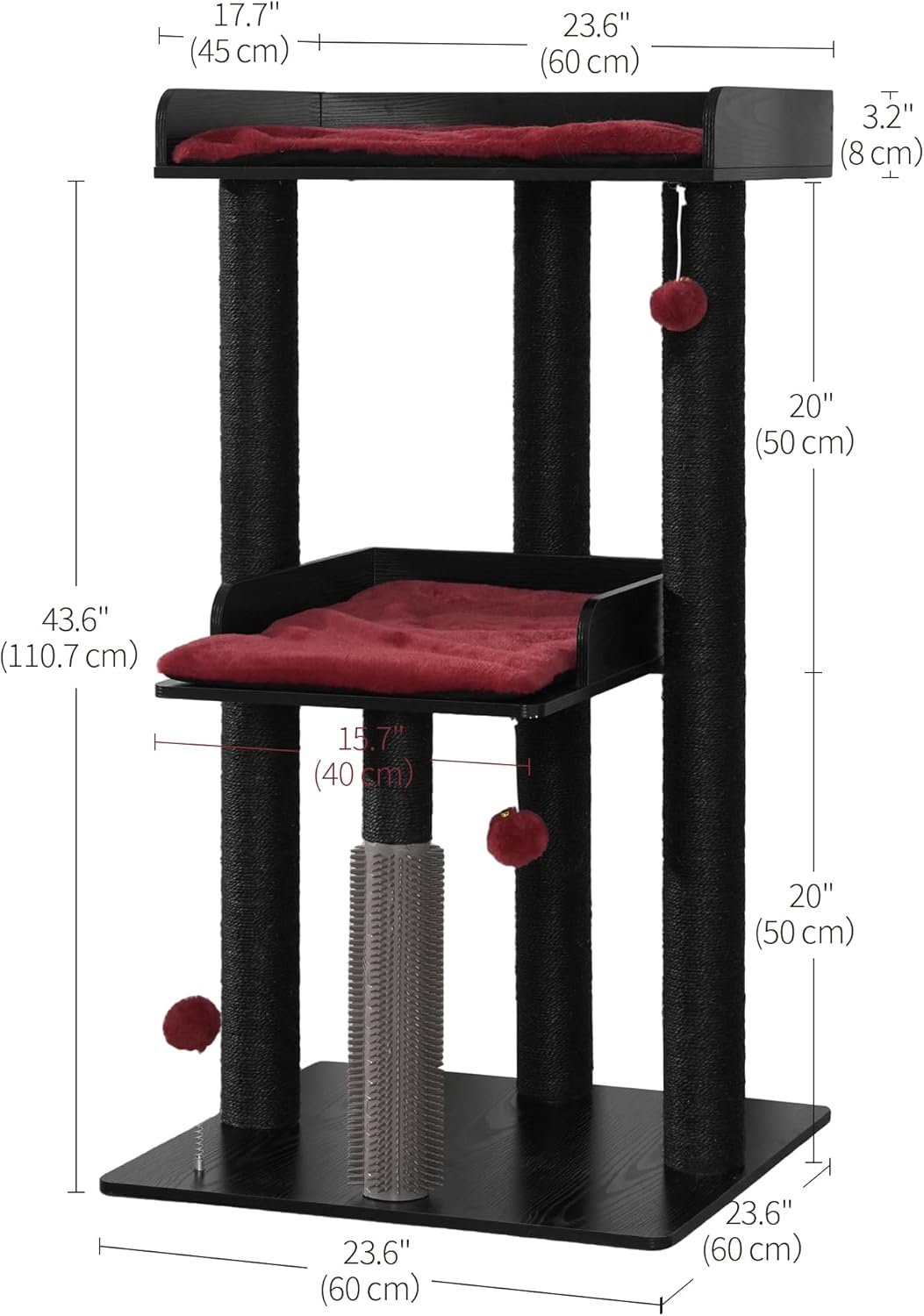FourFurPets 111cm Katzenbaum, moderner Katzenbaumturm, Katzenturm für grosse Erwachsene Hauskatzen,