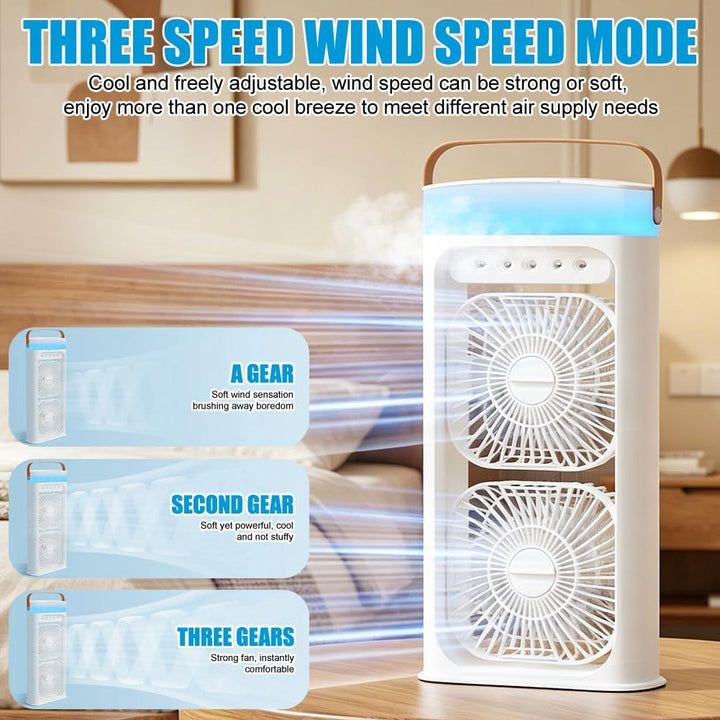 4 in 1 Tragbare Klimaanlage Fan Mit Nebelspray,Doppelventilator 3-Stufig Einstellbar Klimaanlage Mob