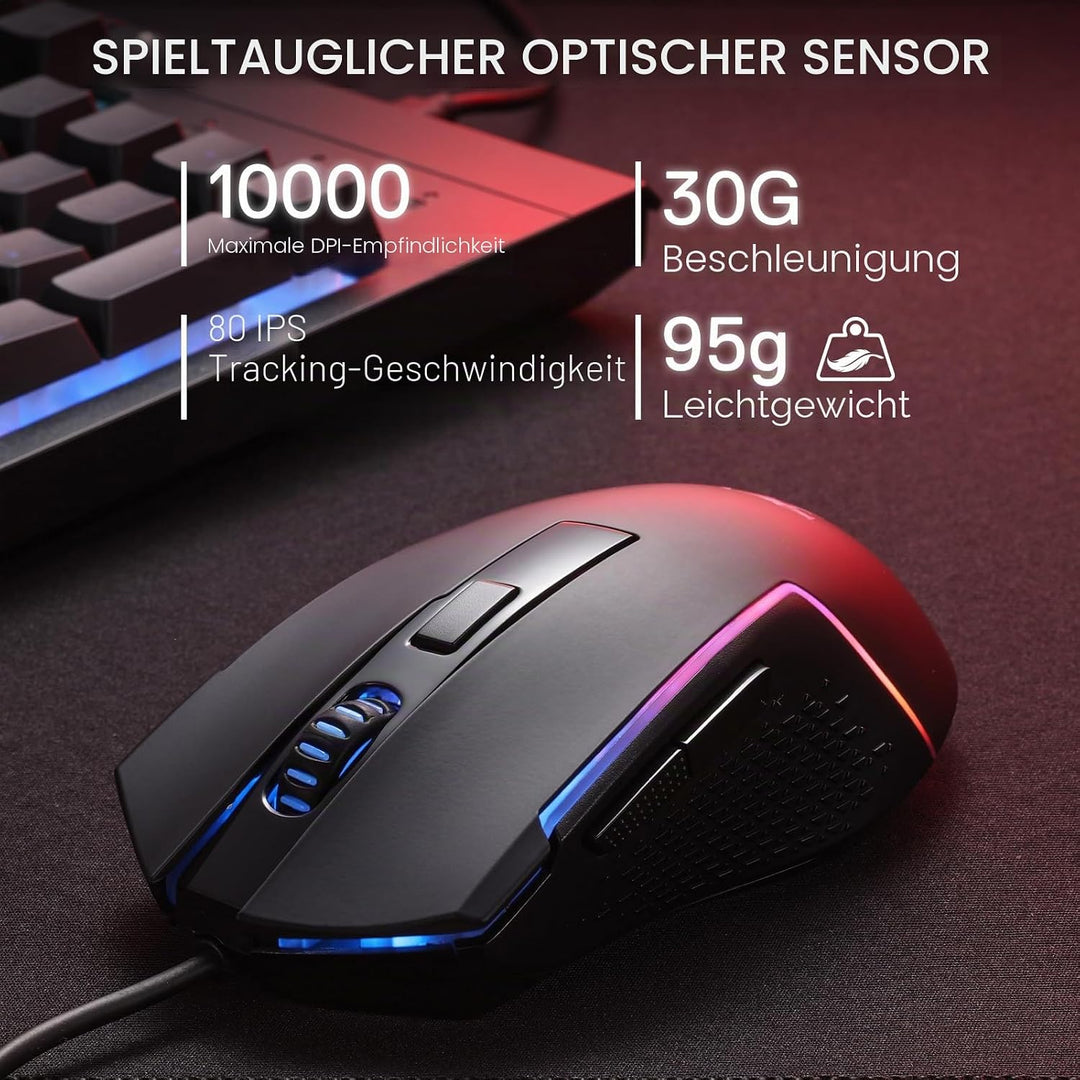 Redragon S151 Gaming-Tastatur- und Maus-Kombination, 104 Tasten K525 kabelgebundene RGB-Membrantasta