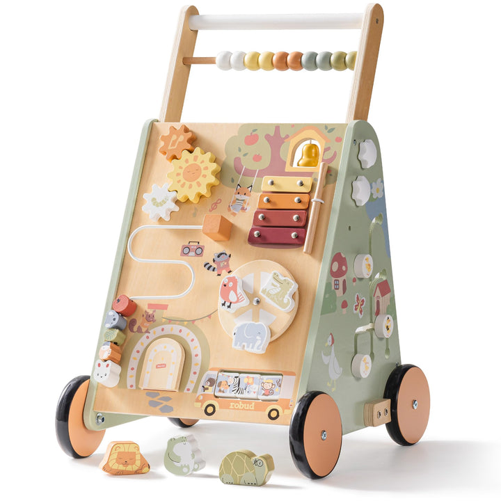 ROBUD Baby Walker Holz für Kleinkinder, 8 in 1 Multifunktions Push Along Spielzeug mit Aktivitätszen