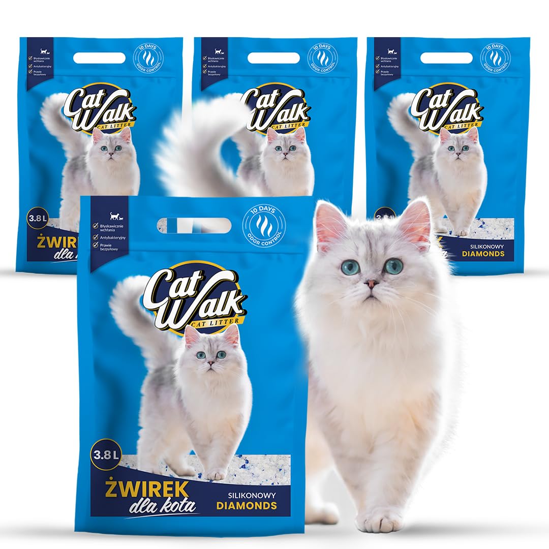 CatWalk Diamonds Silikat Katzenstreu 3,8L |Staubfrei,Kristall Silikatstreu, Geruchsbeseitigung, hohe