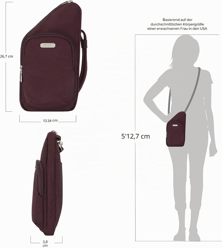 Travelon Unisex Essentials Umhängetasche Compact Crossbody Dunkles Bordeauxrot, Compact Crossbody Du