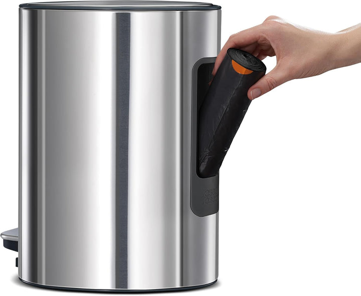 Joseph Joseph EasyStore Luxe 5l Edelstahl Treteimer mit Müllbeutel, Absenkautomatik Deckel, herausne