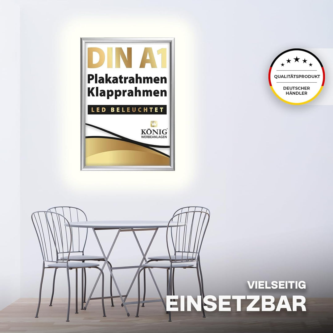 Dreifke LED Plakatrahmen DIN A1 | LED beleuchtet, Leuchtrahmen | 25mm Aluminium Profil, silber | ink