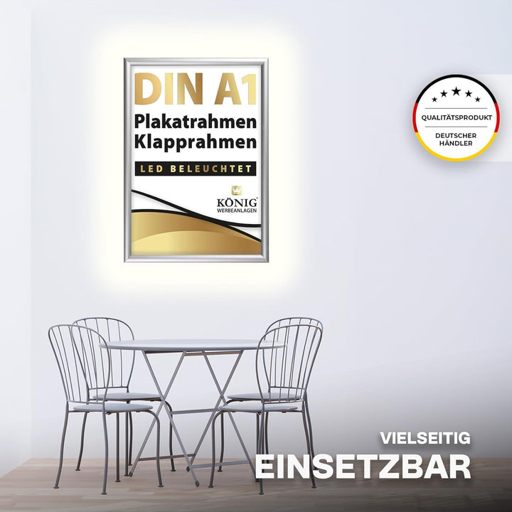 Dreifke LED Plakatrahmen DIN A1 | LED beleuchtet, Leuchtrahmen | 25mm Aluminium Profil, silber | ink