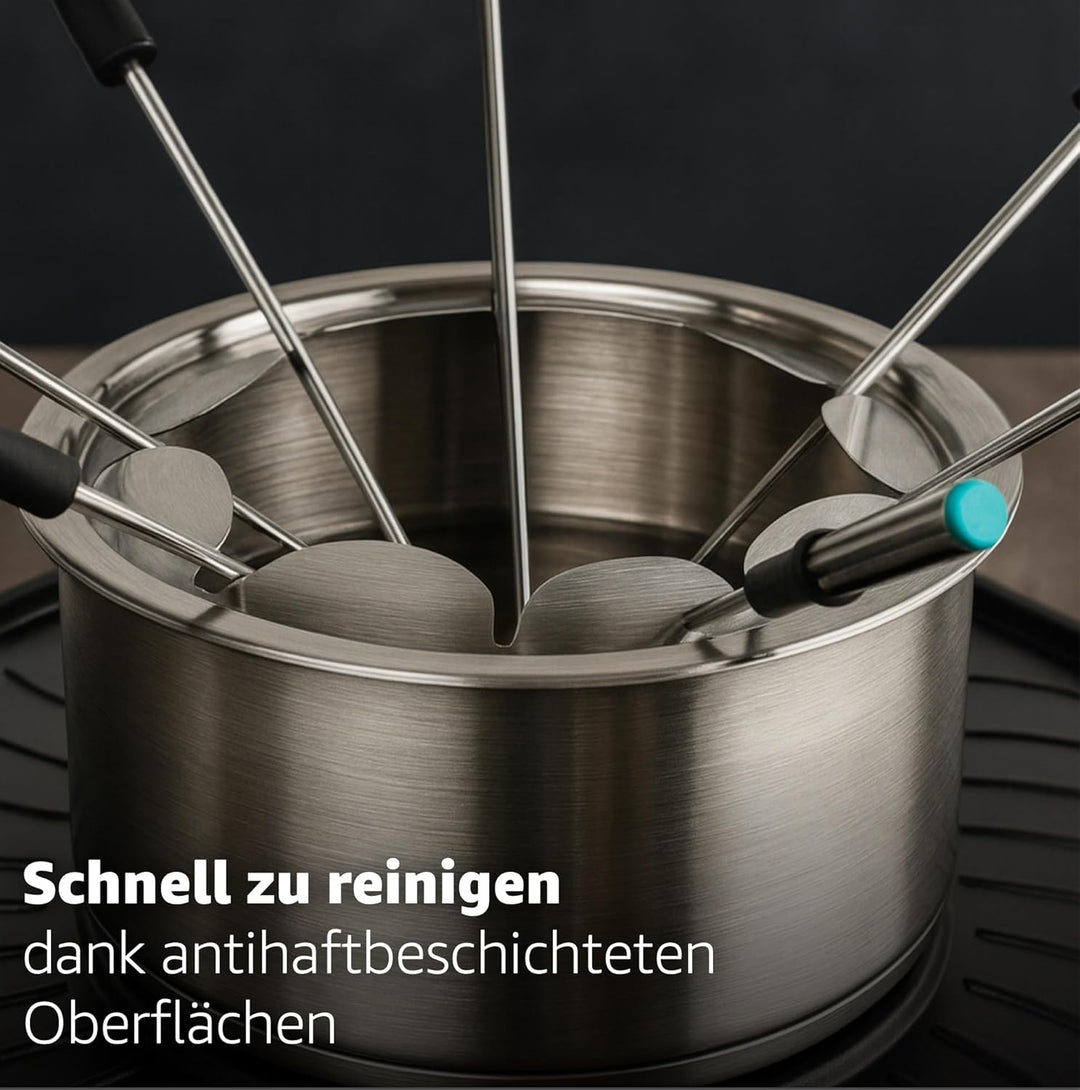 8 Personen Fondue/Raclette Set - Tischgrill inkl. Pfännchen & Schaber - Grillplatte & Steinplatte an