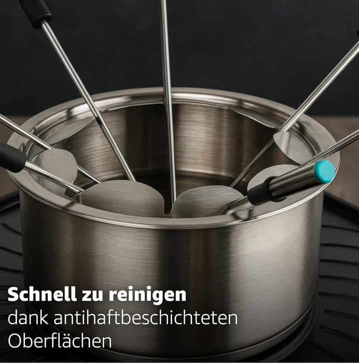 8 Personen Fondue/Raclette Set - Tischgrill inkl. Pfännchen & Schaber - Grillplatte & Steinplatte an