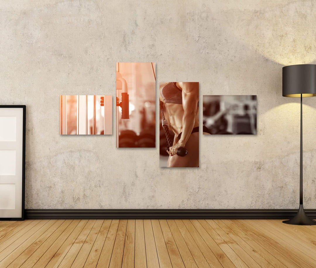 islandburner Bild auf Leinwand Klassisches Bodybuilding Muskulös Blonde Frau Macht Übungen In Der Tu