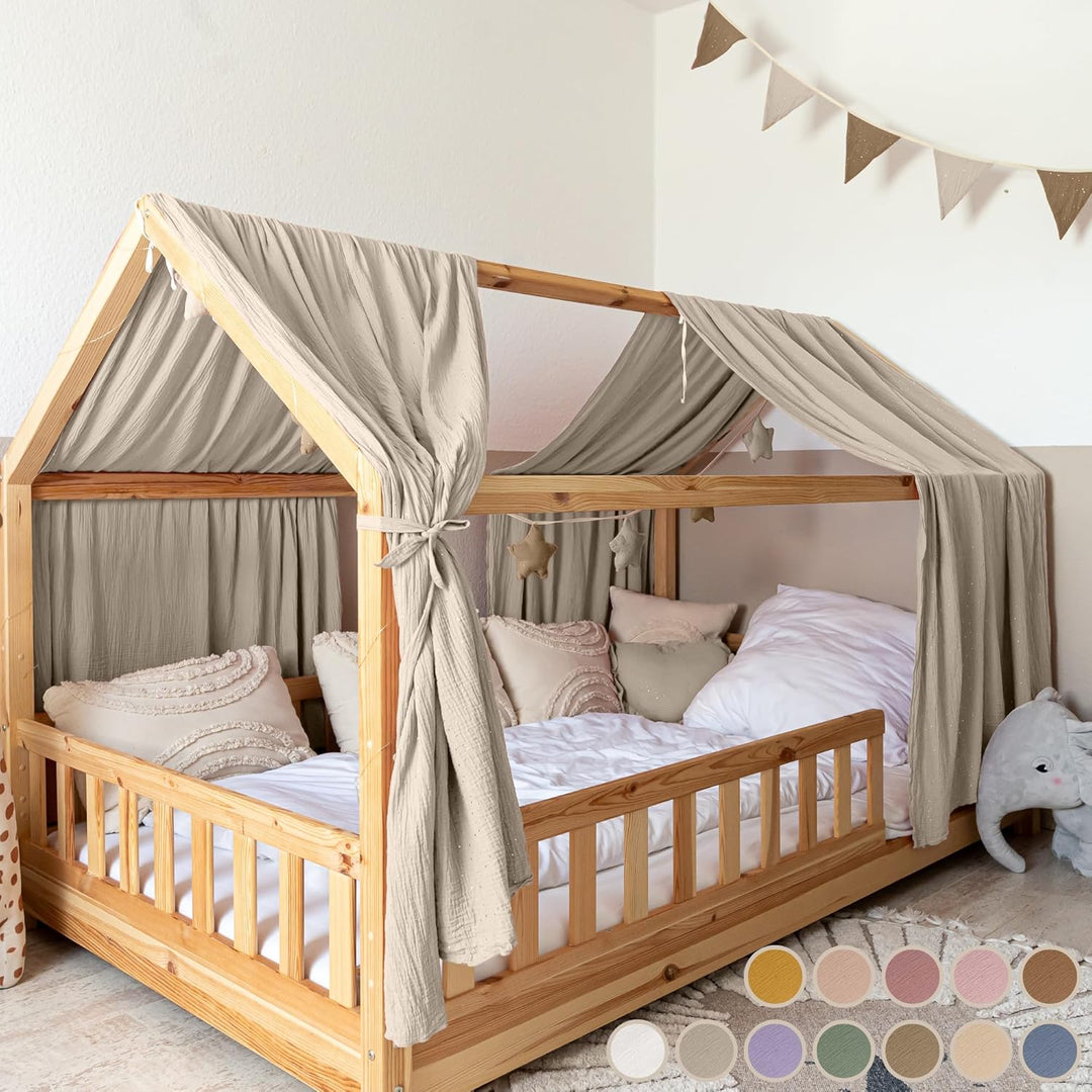 lilimaus Hausbett Himmel - 100% Baumwolle Betthimmel aus Musselin - Hausbett Deko - Geschenk Mädchen