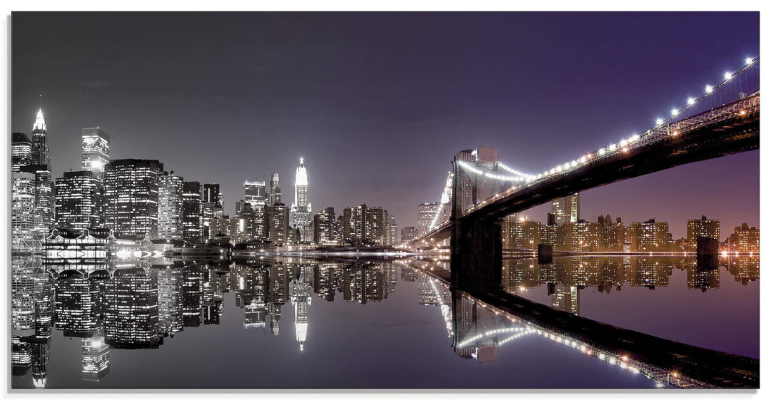 ARTland Glasbilder Wandbild Glas Bild einteilig 60x30 cm Querformat USA New York Skyline Nacht Städt