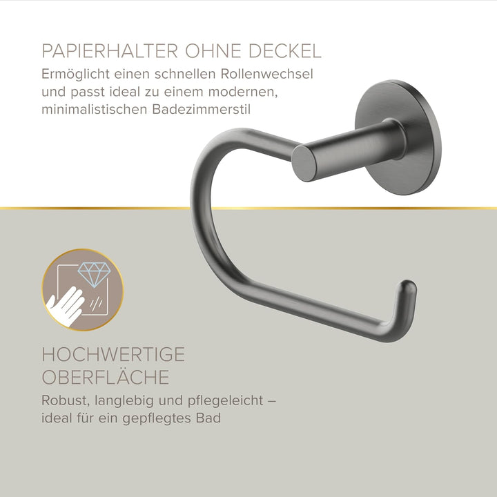 Lenz Bad-Accessoire-Set SIVO in Graphit – 4-teilig – Toilettenpapierhalter, WC-Bürstengarnitur und Z
