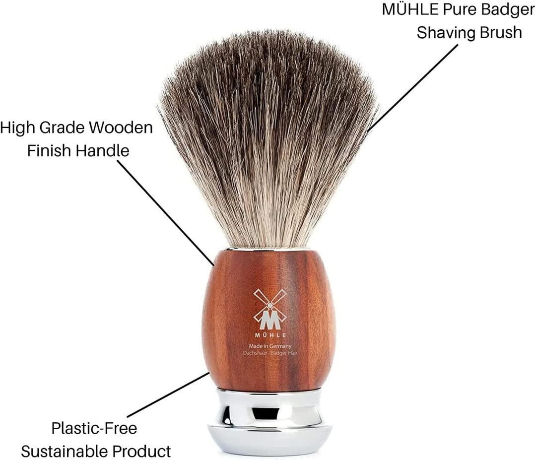 MÜHLE Vivo Rasierpinsel - Rasurpinsel aus reinem Dachshaar - Griff aus edlem Pflaumenholz und Metall