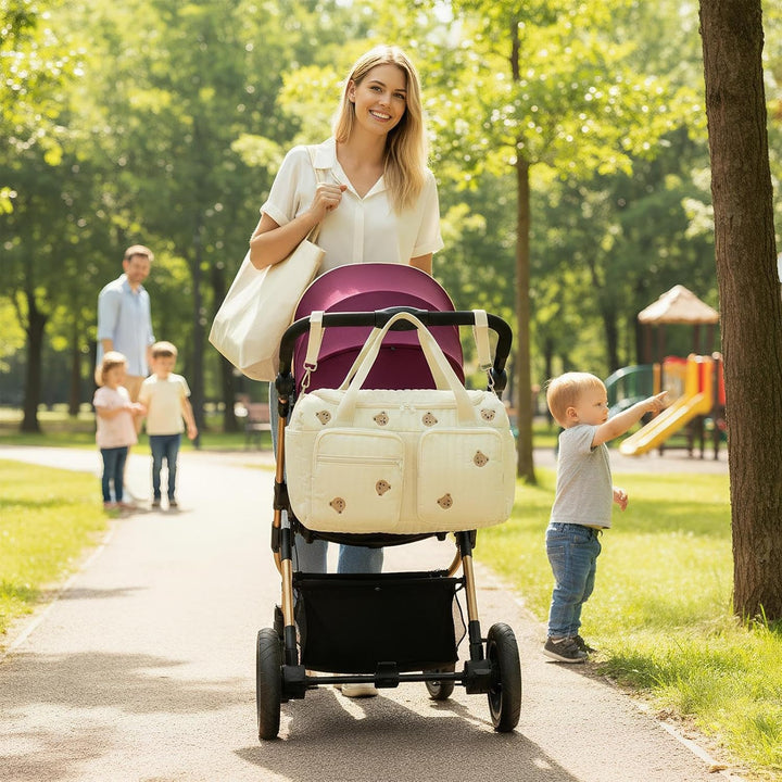 Windeltasche – Deluxe, niedliche Cartoon-Bärchen-Wickelfach-Tragetasche, Windeltasche mit grossem Fa