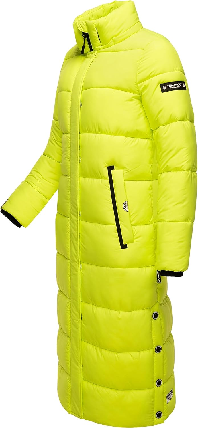 Navahoo Damen Wintermantel Warmer Steppmantel lang mit Abnehmbarer Kapuze Isalie XS-3XL M Neon Green