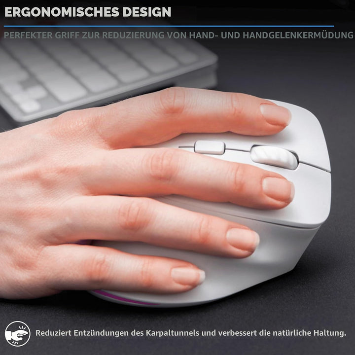 Bluestork - Ergonomische Vertikale Kabellose Maus 4800 DPI Weiss Weiss für Rechtshänder, Weiss für R