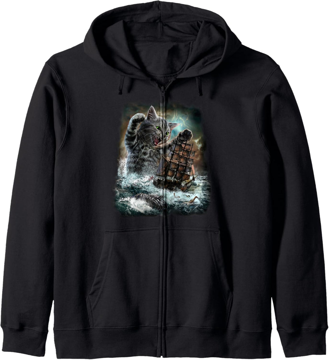 Monster Katze Hinterhalt Galeone Segelschiff Kapuzenjacke