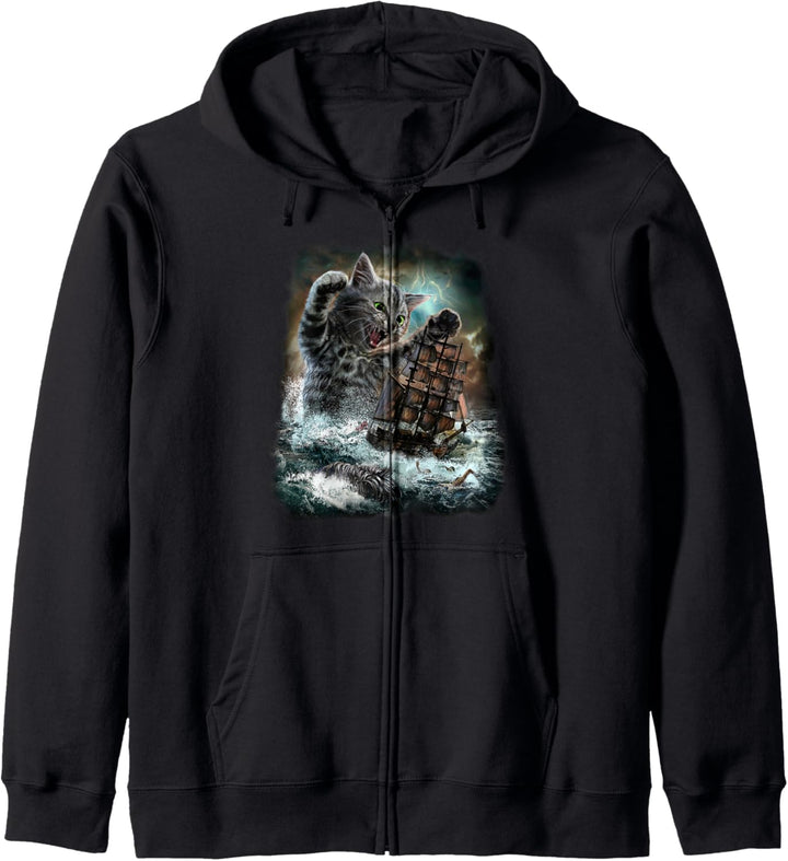 Monster Katze Hinterhalt Galeone Segelschiff Kapuzenjacke