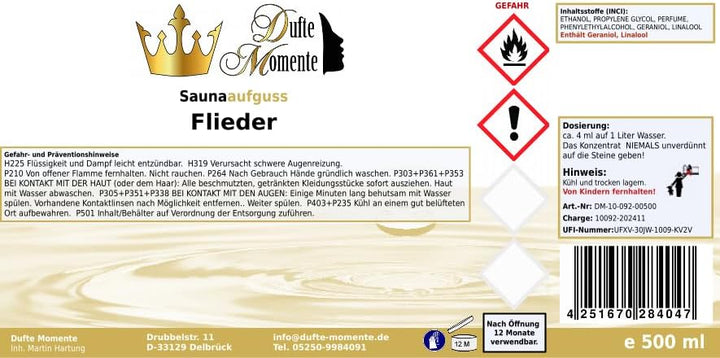 Dufte Momente | Saunaduft Konzentrat Flieder 500ml | mit naturreinen und natürlichen ätherischen Öle