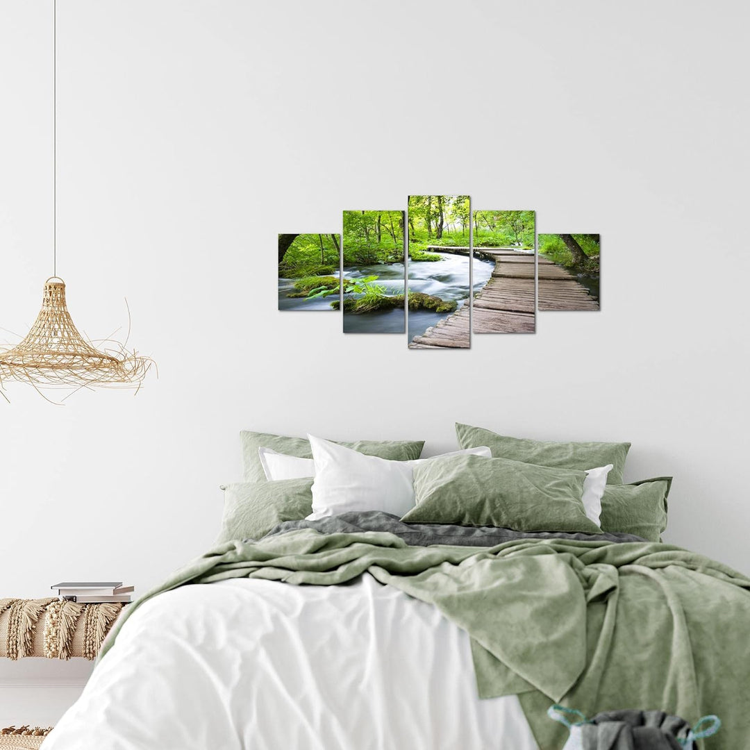 Runa Art Wandbilder Landschaft Brücke 5 Teilig Bild auf Vlies Leinwand Deko Schlafzimmer Wohnzimmer