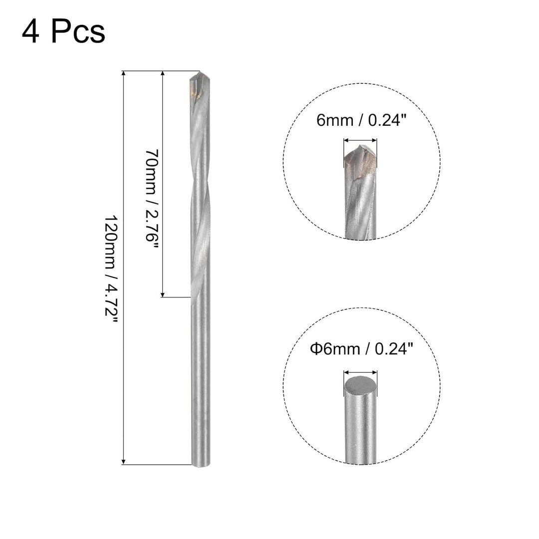 sourcing map 4 Stück Metallbohrer 6mm, Hartmetallbohrer Länge 120mm, Bohrschaft aus HSS, Extra lange
