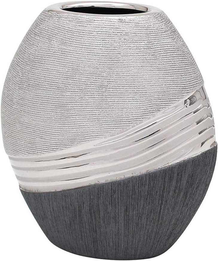 Dekohelden24 Edle Moderne Deko Designer Keramik Vase in Silber-grau oval, 20 cm Vase oval 20 cm., Va