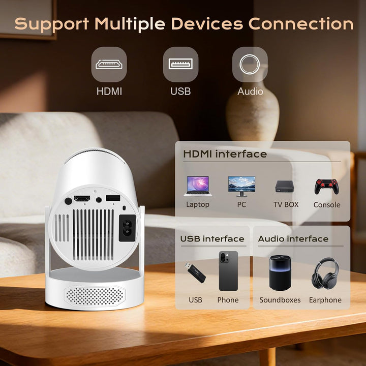 Mini Beamer 4K 1080p Full HD, Mini Projektor Tragbarer, mit Android 12.0 WLAN 6 Bluetooth 5.4 Automa