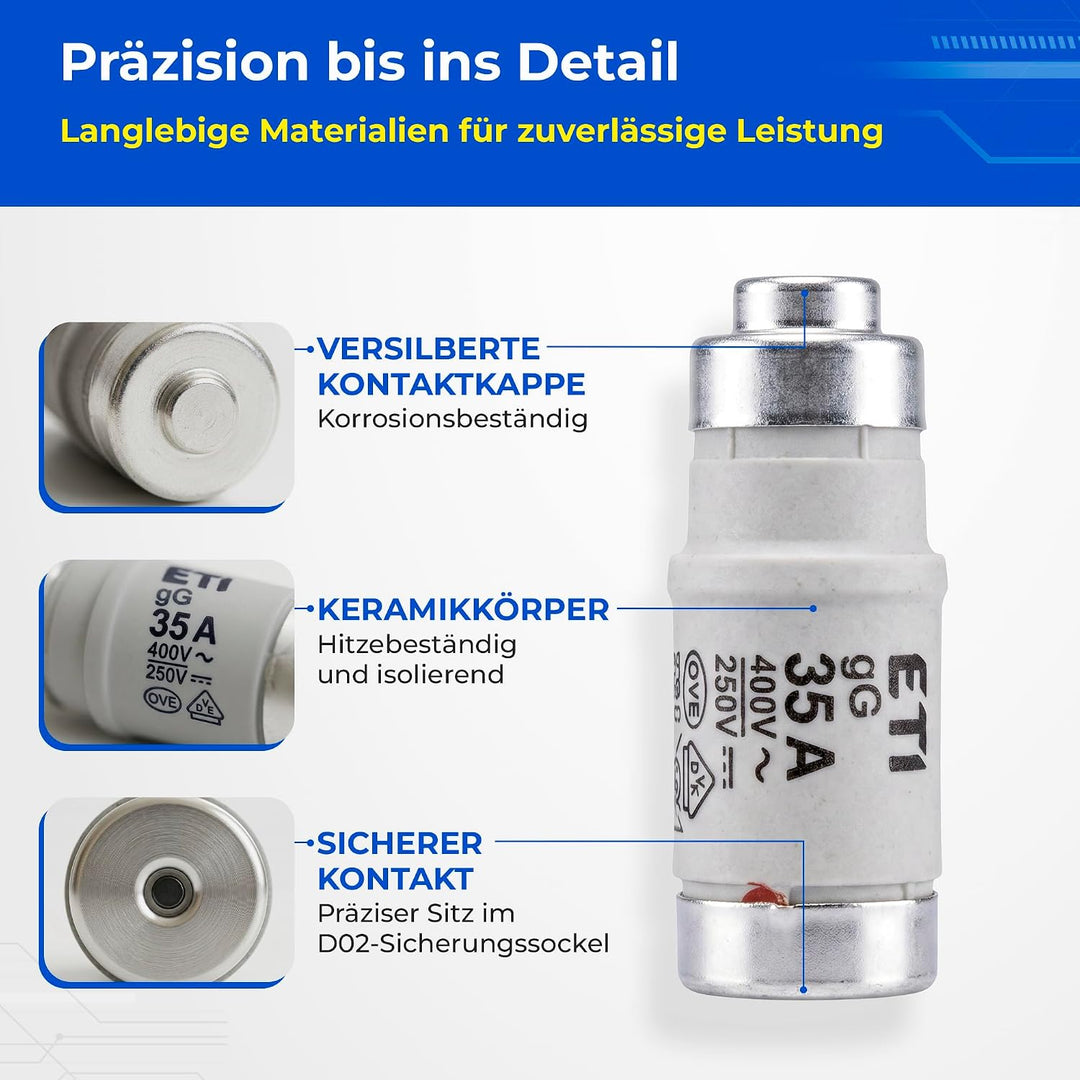 Sicherung NEOZED D01 und D02 10 bis 63 Ampère Blister mit 10 Stück Schmelzsicherungen träge als Ersa