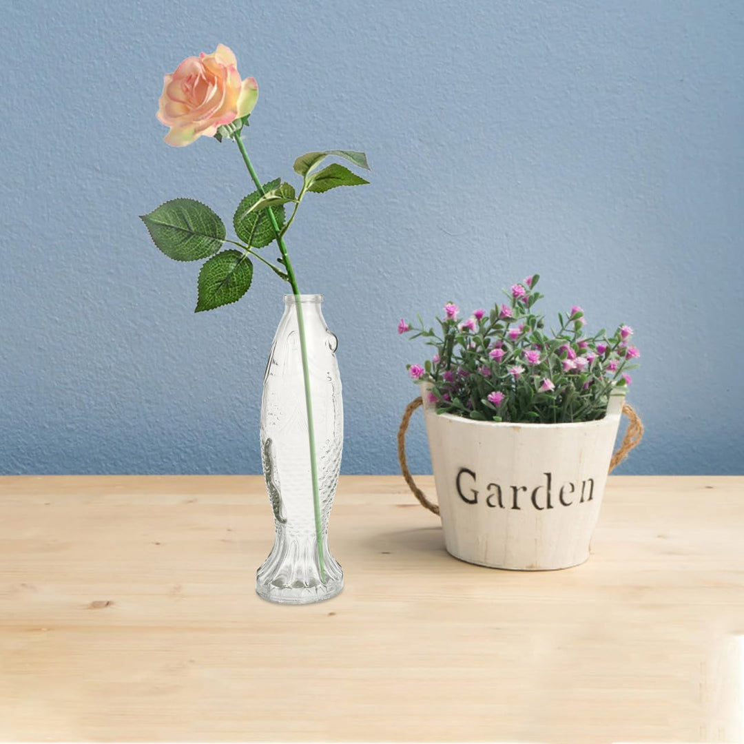 Homoyoyo 2Pcs Klare Fischförmige Fischblume Flasche Fisch Fischglasfischflasche Vase: Glasblume