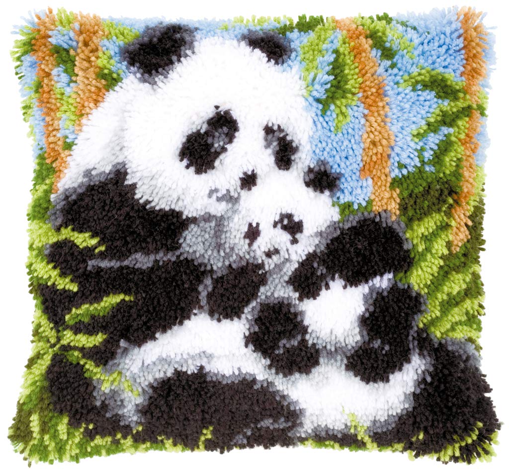 Vervaco Pandas Knüpfkissen mit Knüpfhaken, Baumwolle, Mehrfarbig, 40 x 40 x 1 cm