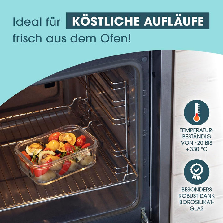GOURMETmaxx Glas-Frischhaltedosen Klick-It 3 Dosen 725ml | Als Brotdose oder für Meal Prep | Spülmas