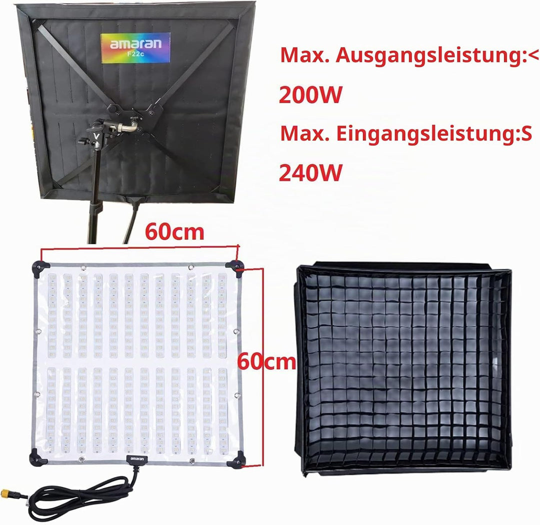 Aputure Amaran F22c 200W RGBWW Flex LED Fotoleuchte mit Wabengitter, CCT 2500K bis 7500K V Mount RGB