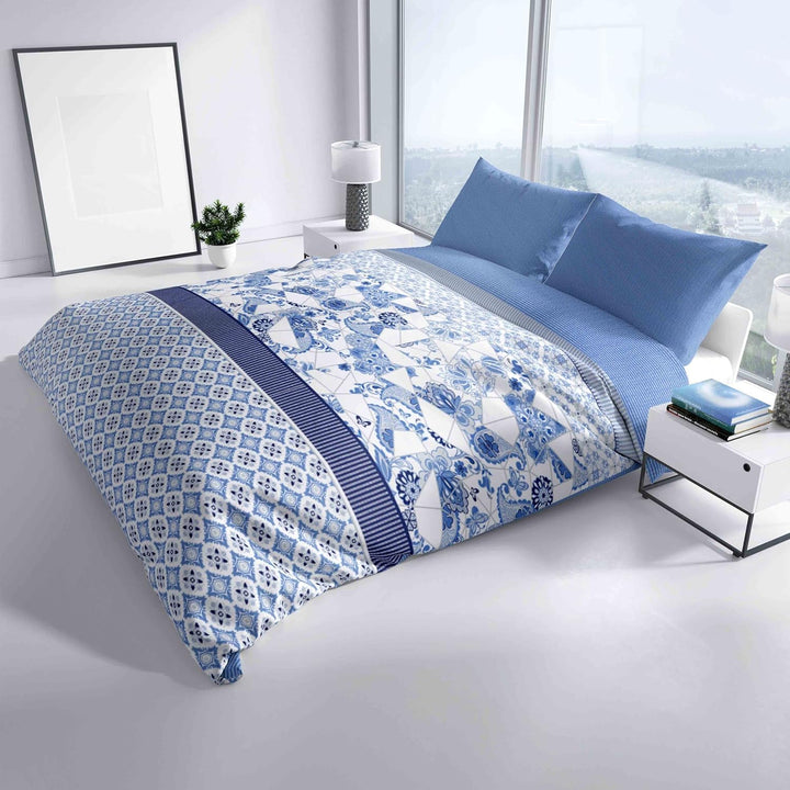 Leonado Vicenti Bettwäsche 155x220 cm Baumwolle Komfortgrösse Blau Weiss Paisley Muster Bettbezug Ki