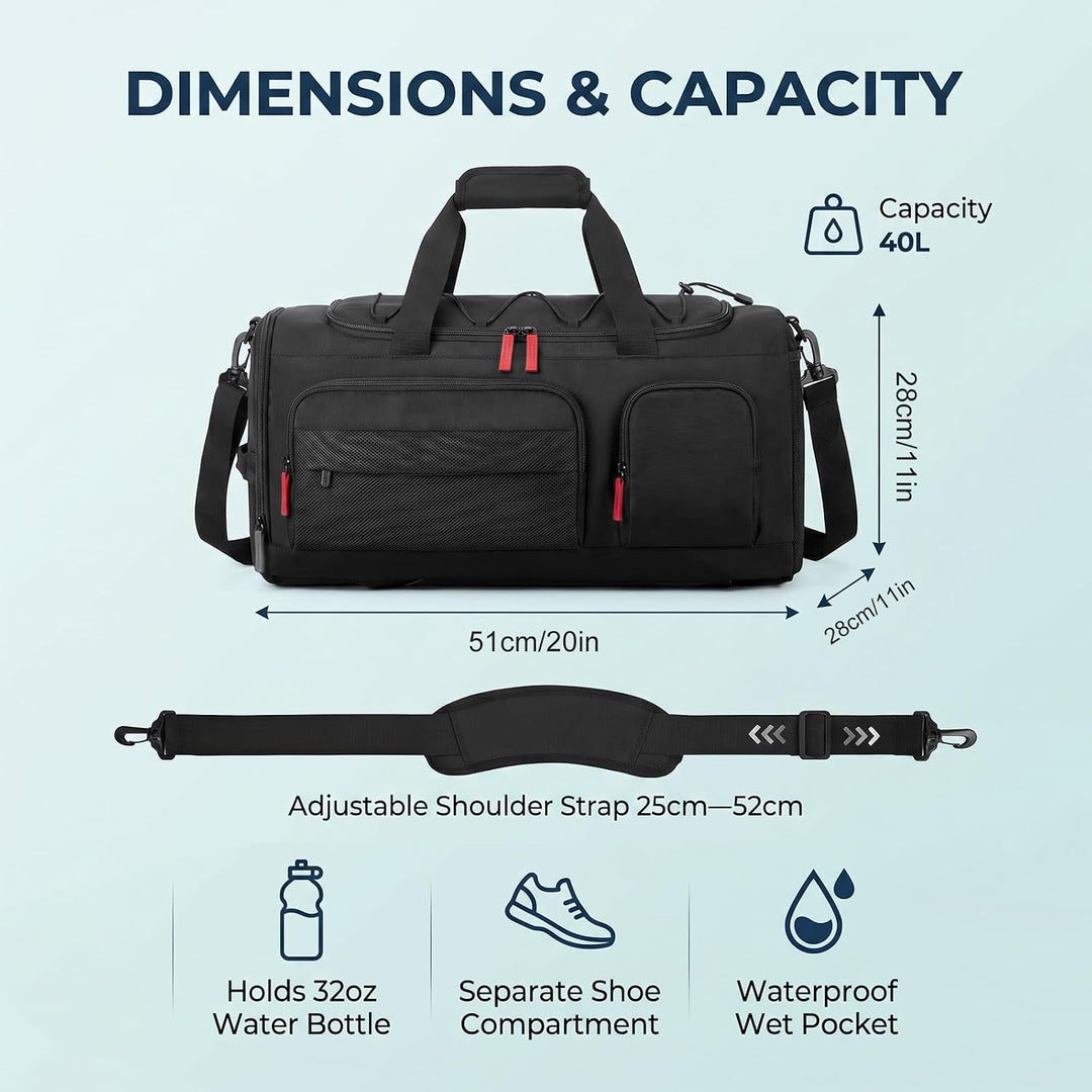 40L Sporttasche für Herren &amp; Damen 3-IN-1 Reisetasche mit Schuhfach und Nassfach als Rucksack tragba
