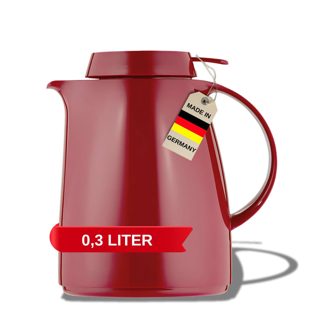 Helios Servitherm Thermoskanne Rot 0,3L – 6h Heiss - Hält Getränke heiss & kalt – Einhandbedienung -