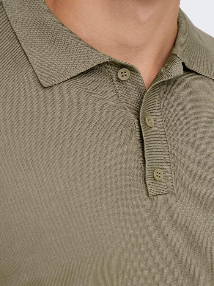 Herren O&S Polo Langarm Shirt Basic Pullover aus Baumwolle Longsleeve Knitted Sweater ONSWYLER, Chin