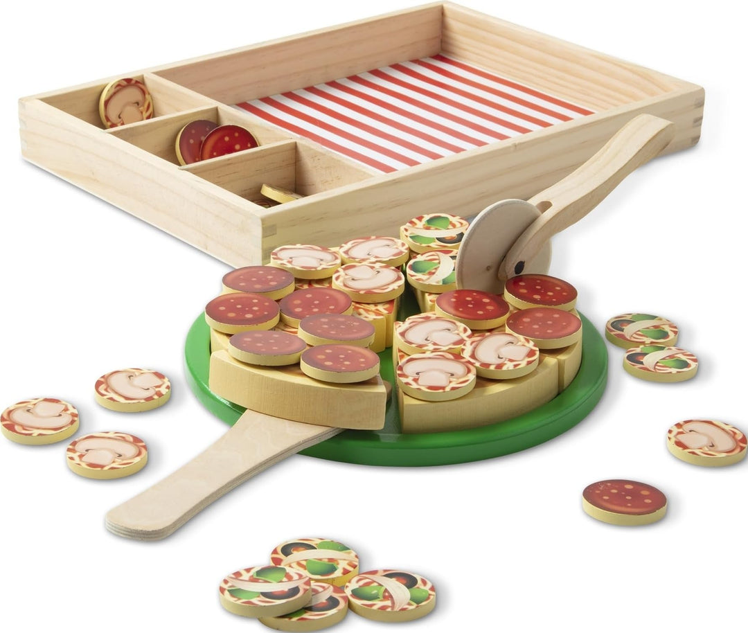 Melissa and Doug Pizza Set | Pizza Holz Kinder | Pizza Spielzeug Lebensmittel Kinderküche Zubehör Ho