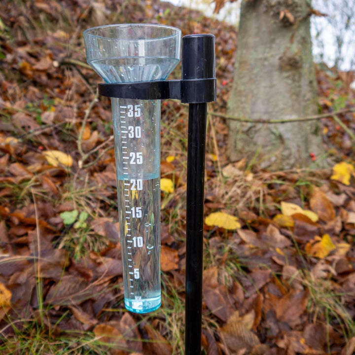 Regenmesser Niederschlagsmesser Transparent mit Halter 35 mm/m² - 24.5 x 8.4 cm - Regenmessgerät für
