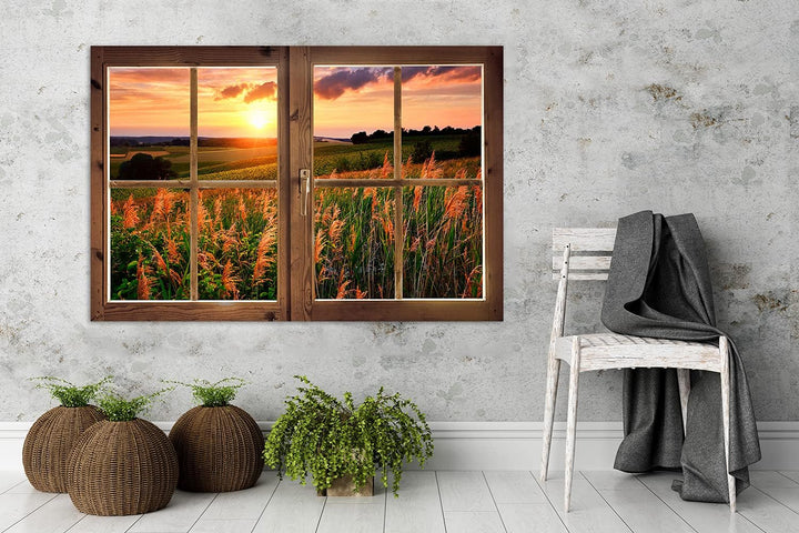 Feeby Vlies Leinwandbild Sonnenuntergang Über Einer Wiese 90x60 cm Druckbild Wandbild Wanddekoration