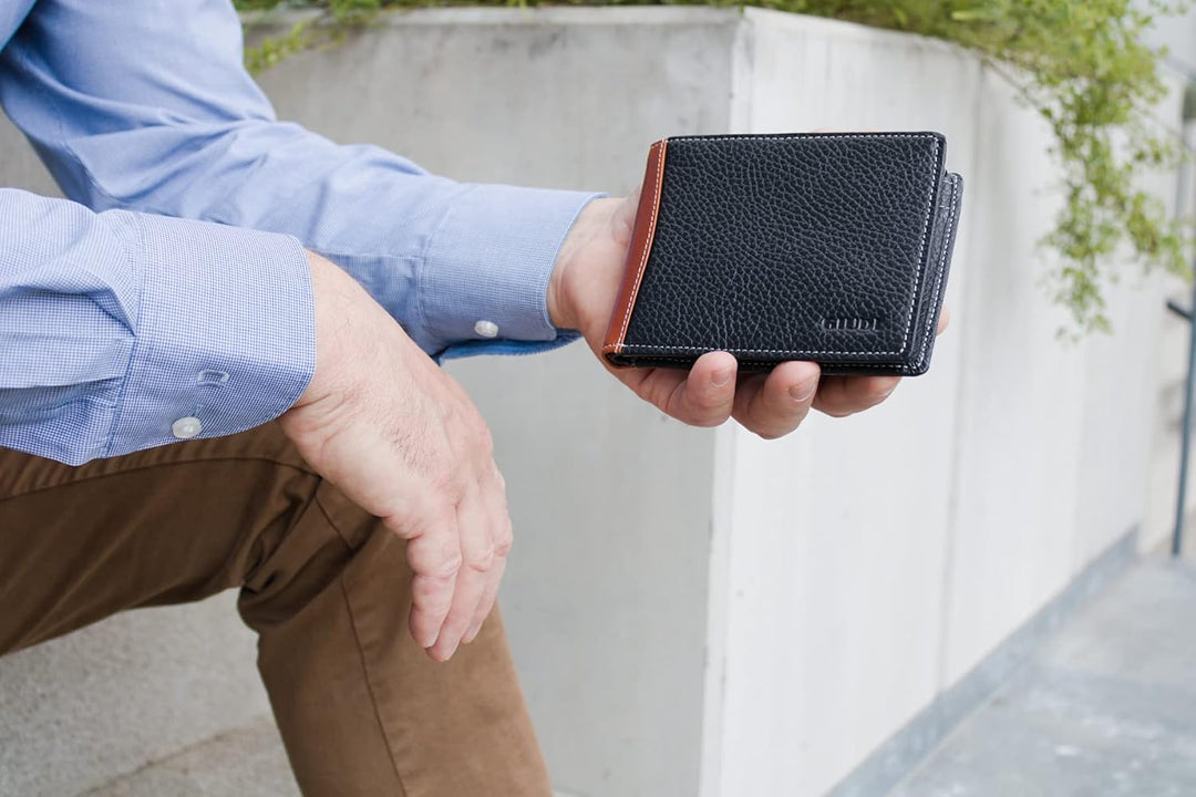 GIUDI ® Geldbörse Herren Mittel-Gross Mit Reissverschluss Pflanzlich gegerbtes Rindsleder (Braun), B