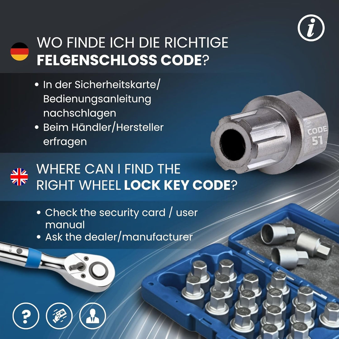 SW-Stahl 02382L Felgenschloss-Demontageset, 23-teilig I geeignet für VW I Felgenschloss - Schlüssel