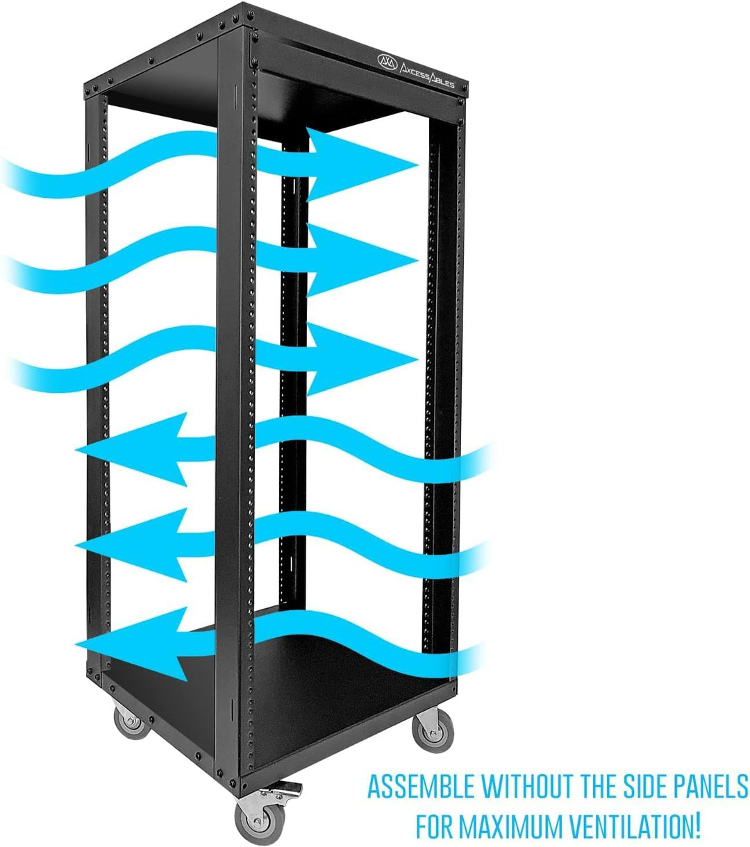 AxcessAbles 30U Rollender IT-Server-Rack, 250 kg, robuster offener Rahmen mit abnehmbaren Seitenteil