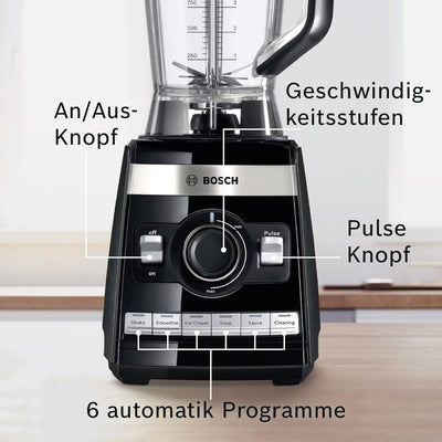 Bosch Standmixer VitaBoost MMBH6P6BDE, 6-Klingen-Edelstahlmesser, 2,5l Tritan-Mixbehälter, Stopfer,