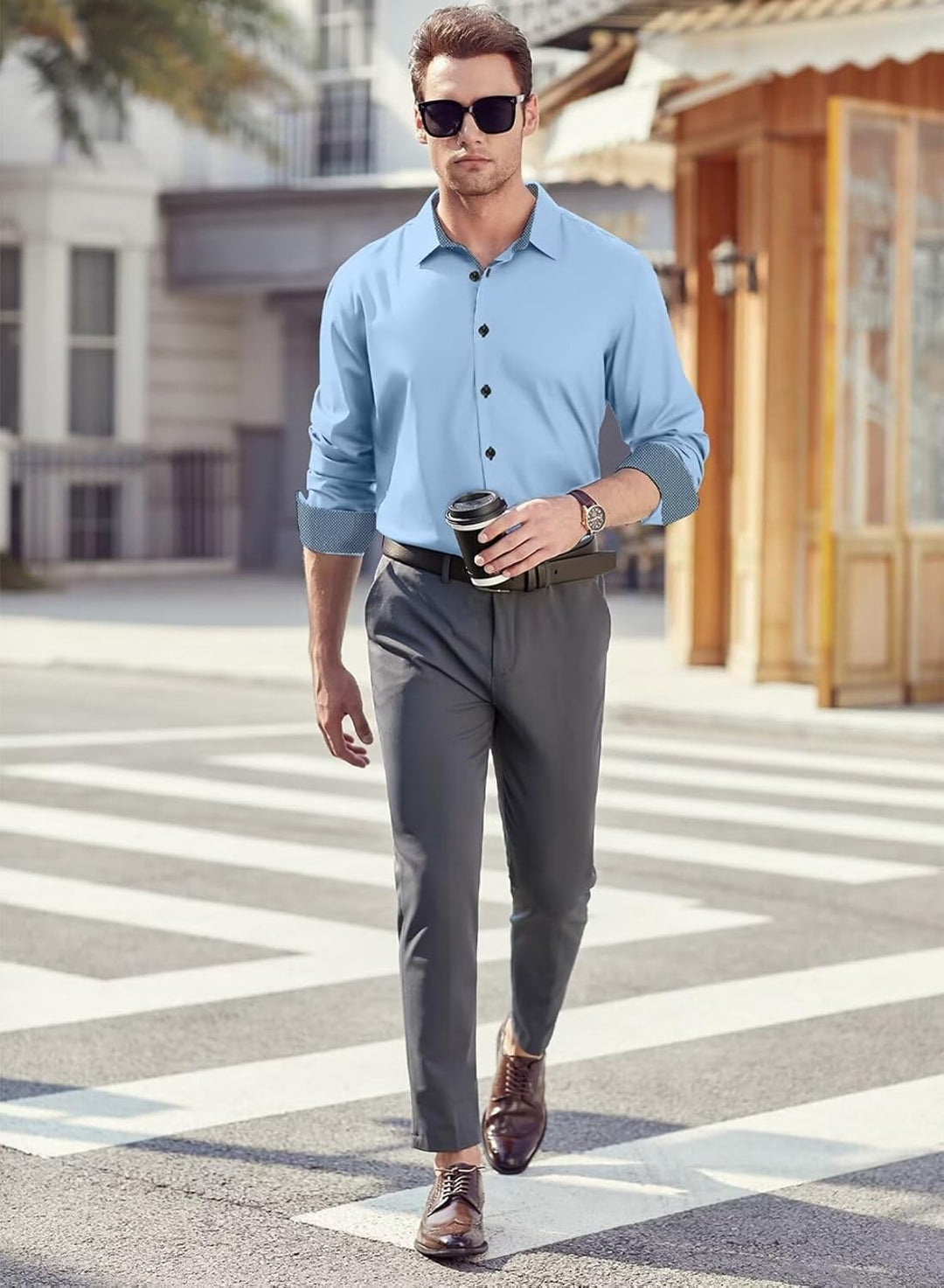 Herren Hemd Businesshemd Langarm Freizeithemd Herrenhemden Casual Regular Fit L B Blau, L B Blau