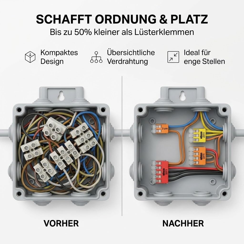 Verbindungsklemmen Set 250 Stück – enthält Original WAGO Klemmen Set Serie 2273 (2-, 3-, 4-, 5-, 8 p