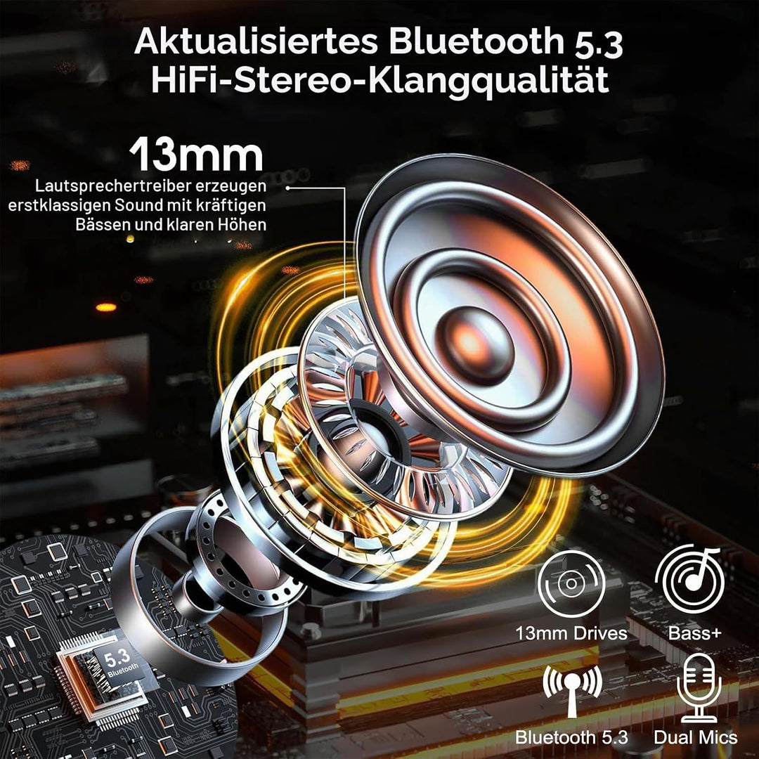 Atheewon V5.3 Bluetooth Headset, Headset Kabellos Freisprech mit ENC Dual Geräuschunterdrückung Mic,