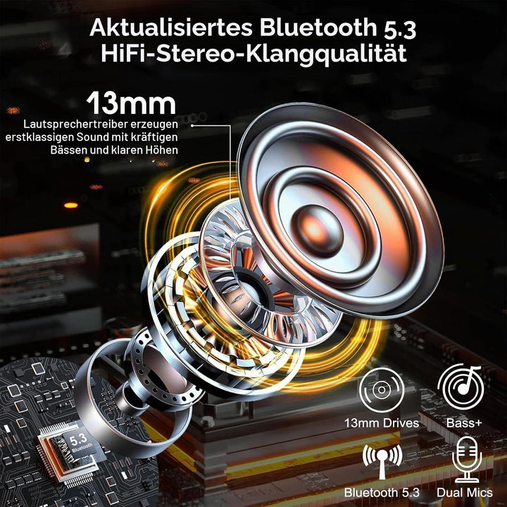 Atheewon V5.3 Bluetooth Headset, Headset Kabellos Freisprech mit ENC Dual Geräuschunterdrückung Mic,